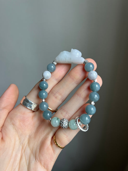 "playtime" white jadeite cat bracelet #10