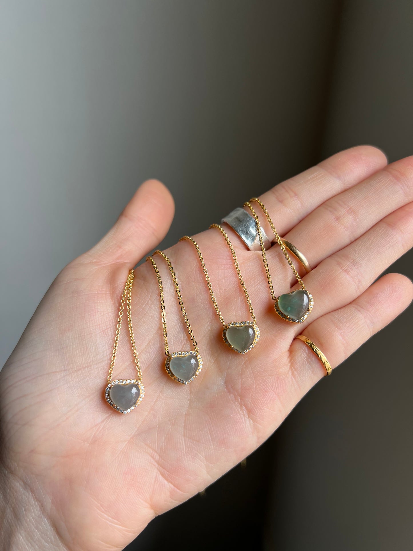 "amore" blue water jadeite mini heart necklace