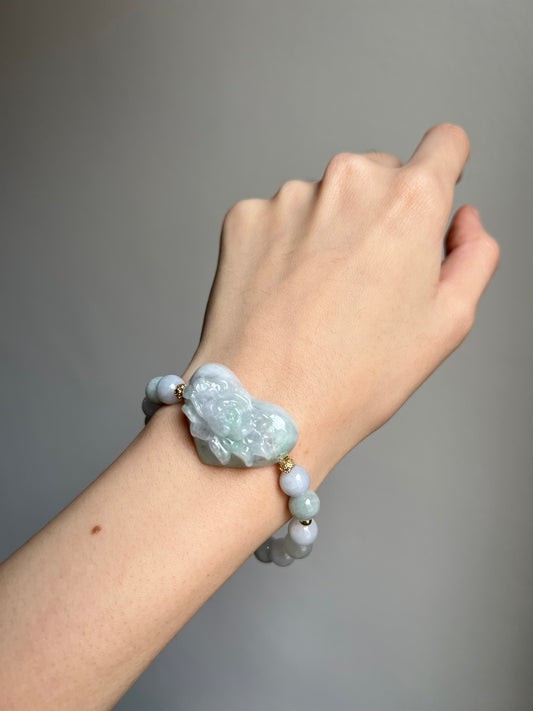 "garden of love" pale green jadeite flower & heart bracelet