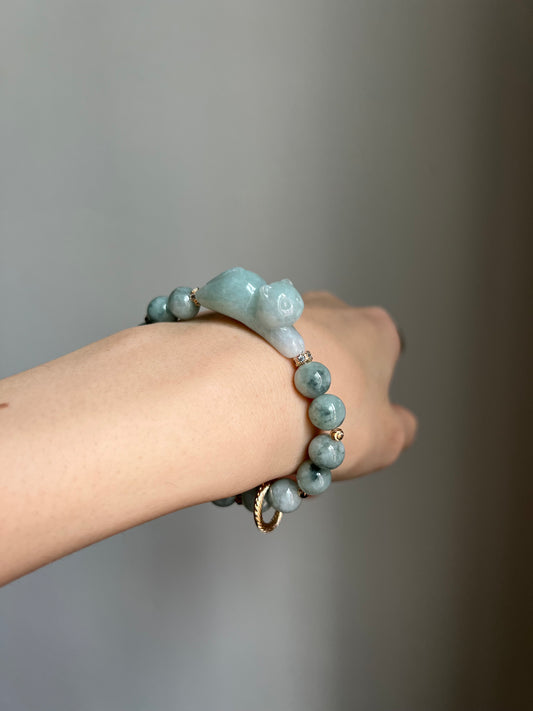 "playtime" green jadeite cat bracelet #11
