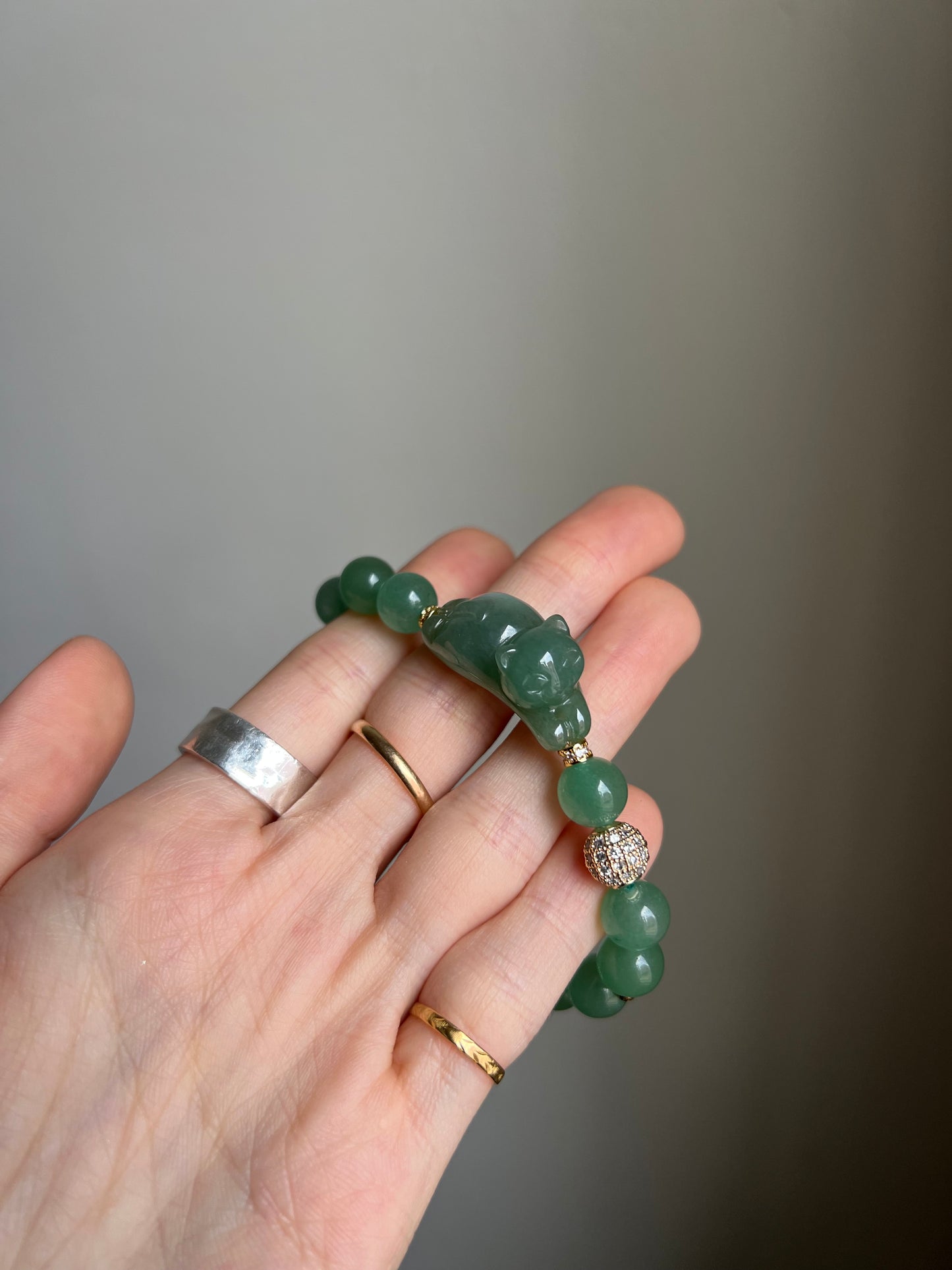 "playtime" green jadeite cat bracelet #02