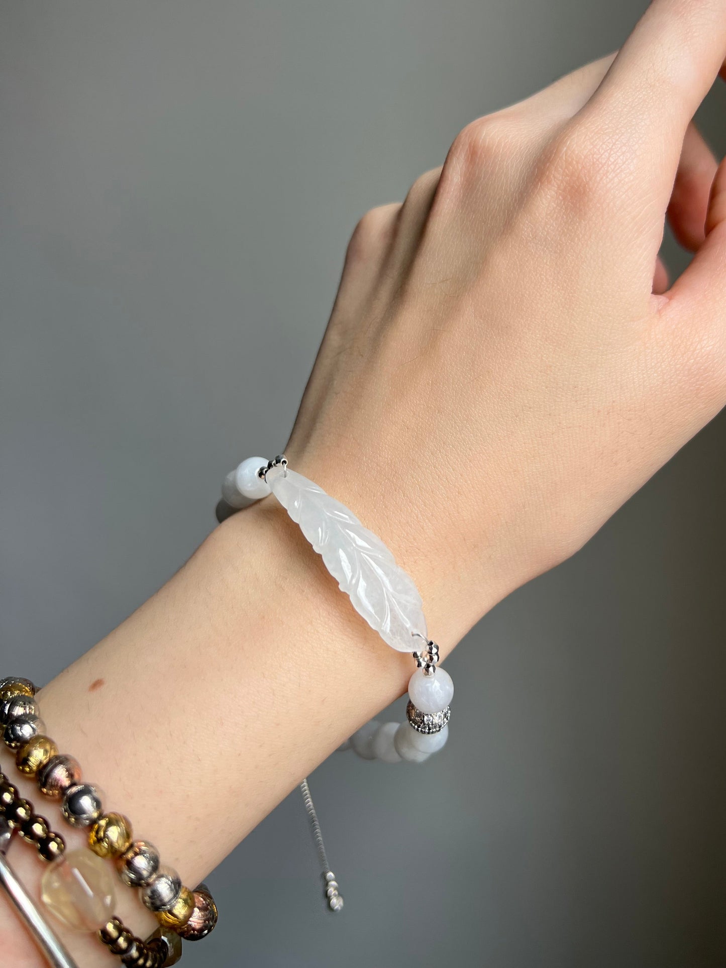 "winter breeze" white jadeite feather bracelet