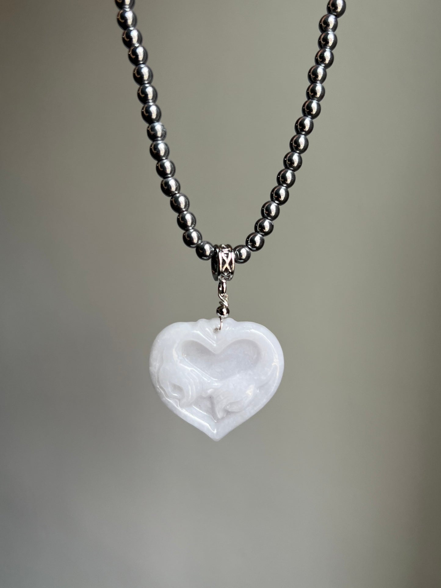 "pinky promise" lavender jadeite heart + terahertz necklace
