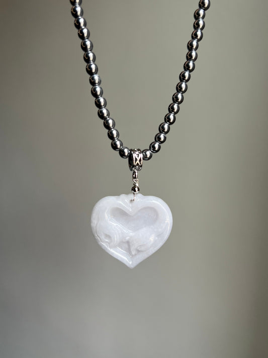 "pinky promise" lavender jadeite heart + terahertz necklace