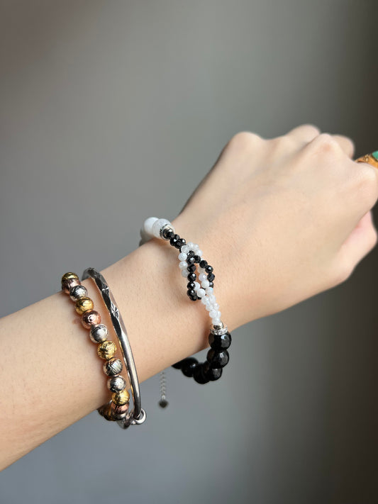 “yin yang” moonstone + black tourmaline bracelet