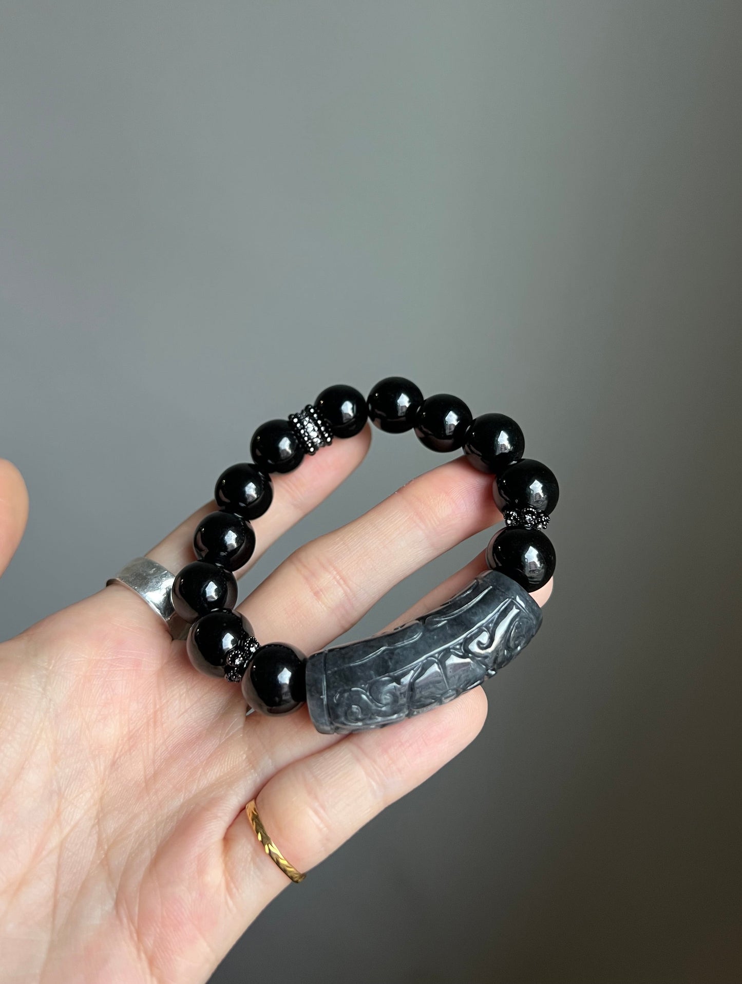 "the night's calling" black (wuji) jadeite bracelet
