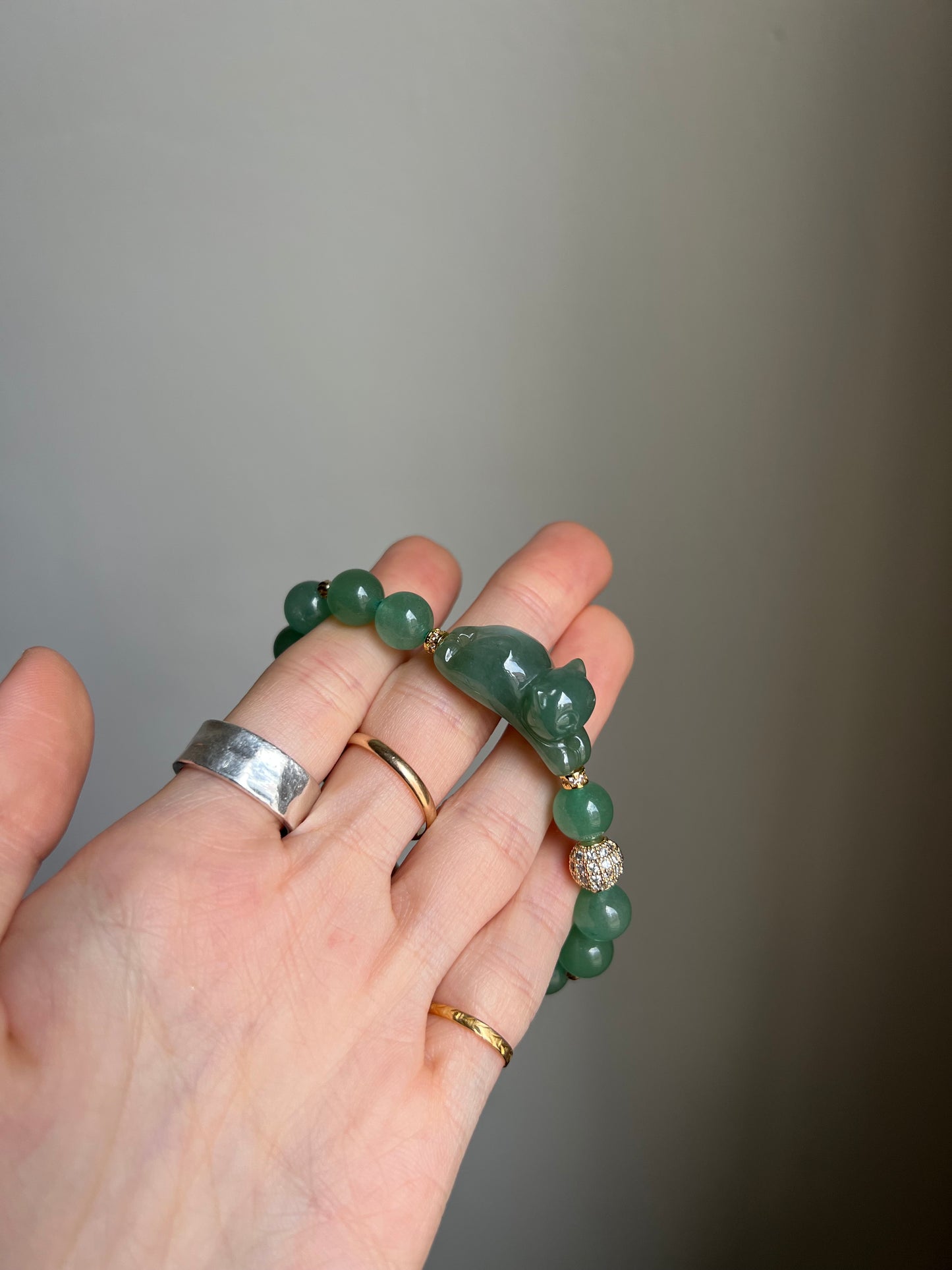 "playtime" green jadeite cat bracelet #02