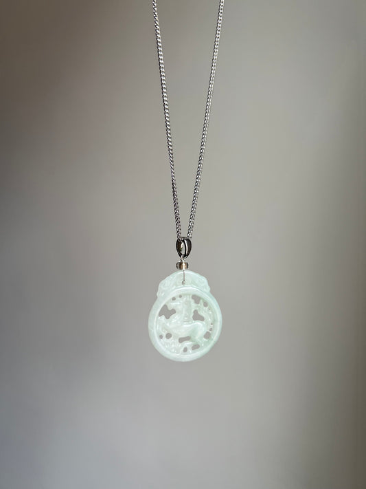 "fire horse" jadeite horse medallion necklace