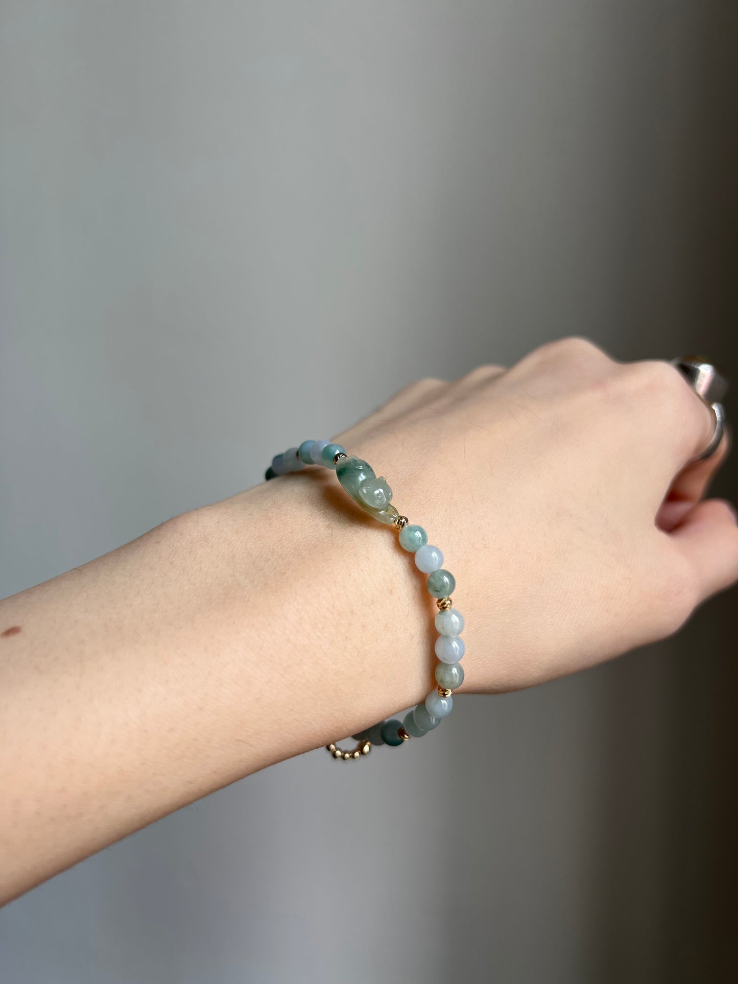 *mini* "playtime" jadeite cat bracelet #17
