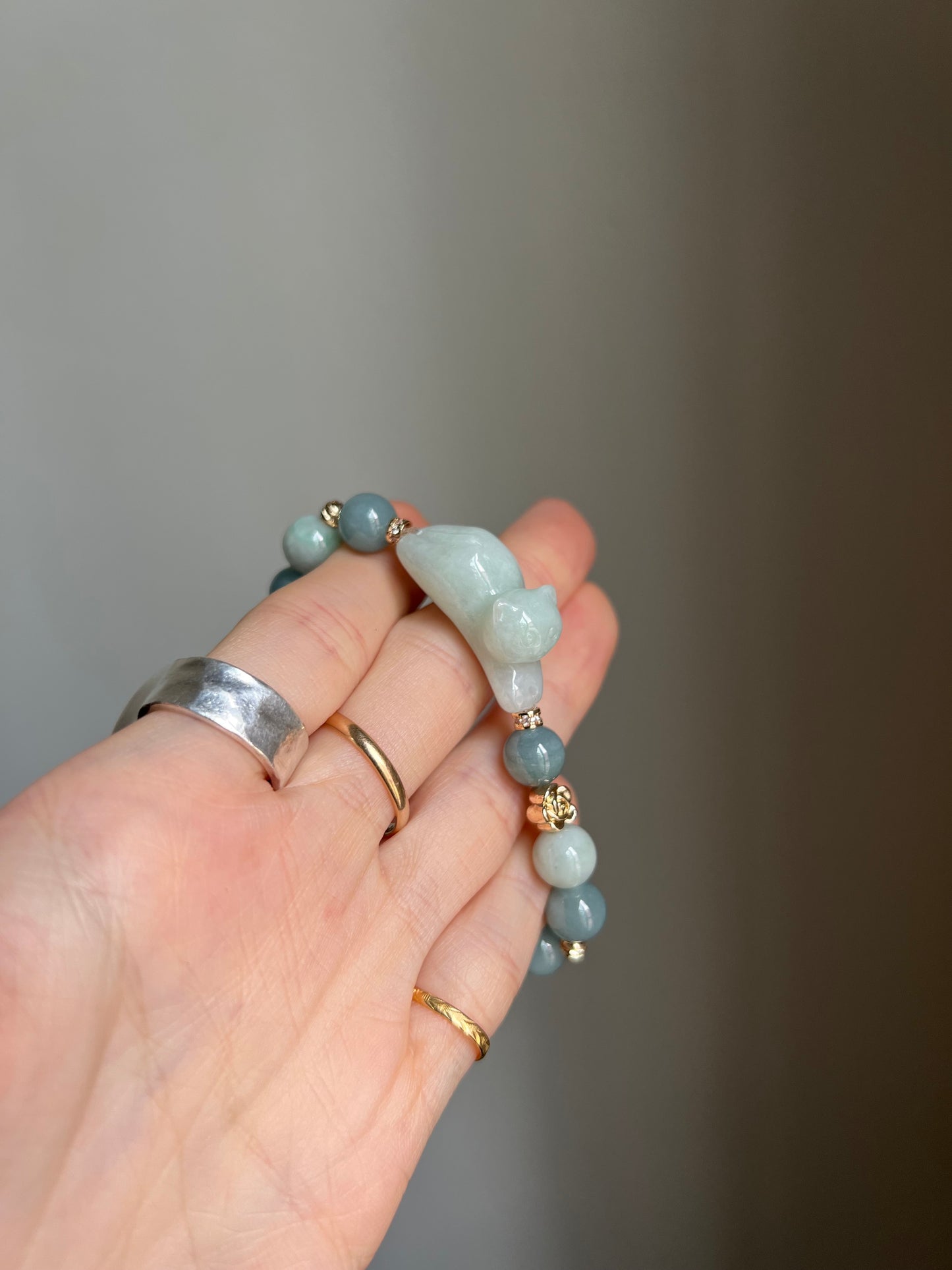 "playtime" green jadeite cat bracelet #13
