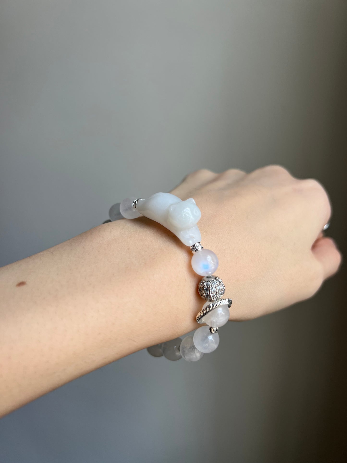 "playtime" white jadeite cat bracelet #04