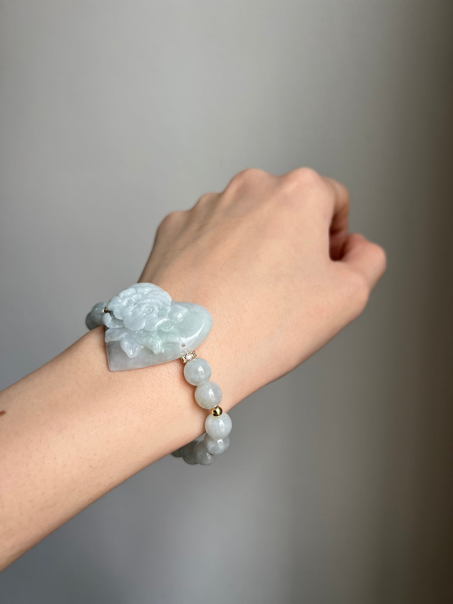 “garden of grace” pale green jadeite flower & heart bracelet