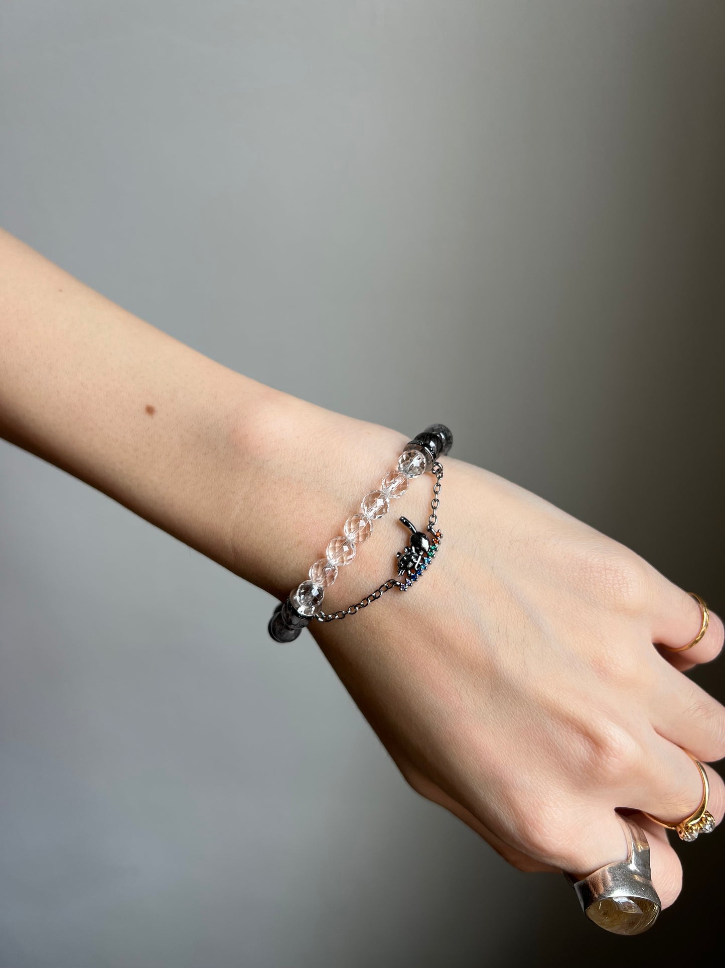 “no gloomy days” black rutilated quartz bracelet