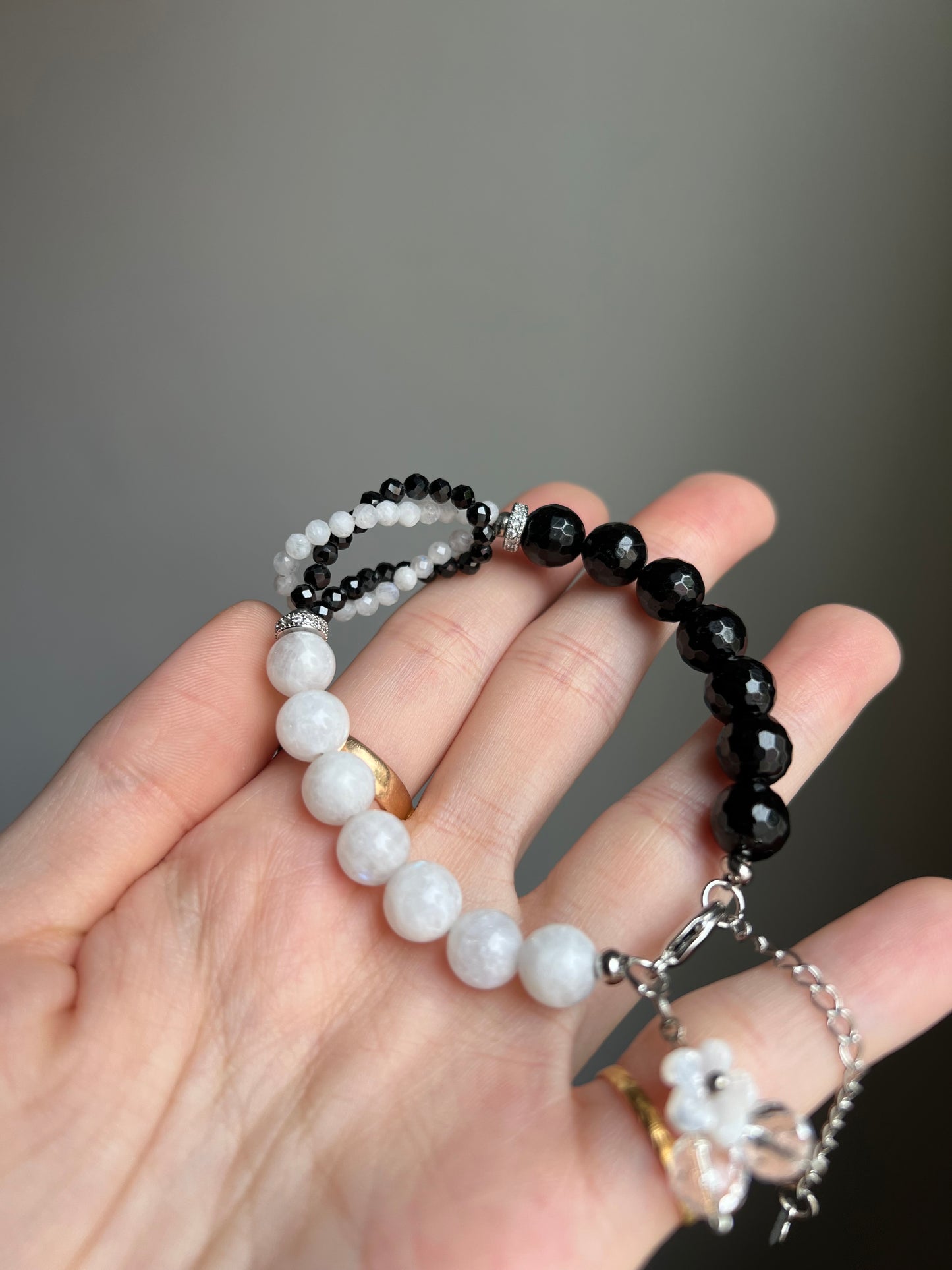 “yin yang” moonstone + black tourmaline bracelet