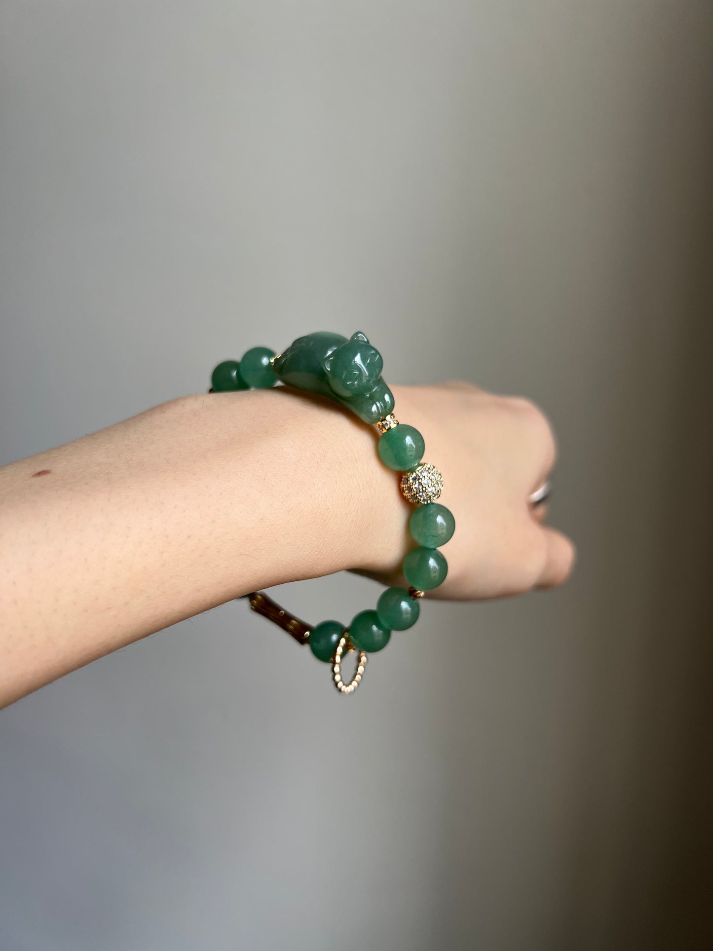 "playtime" green jadeite cat bracelet #02