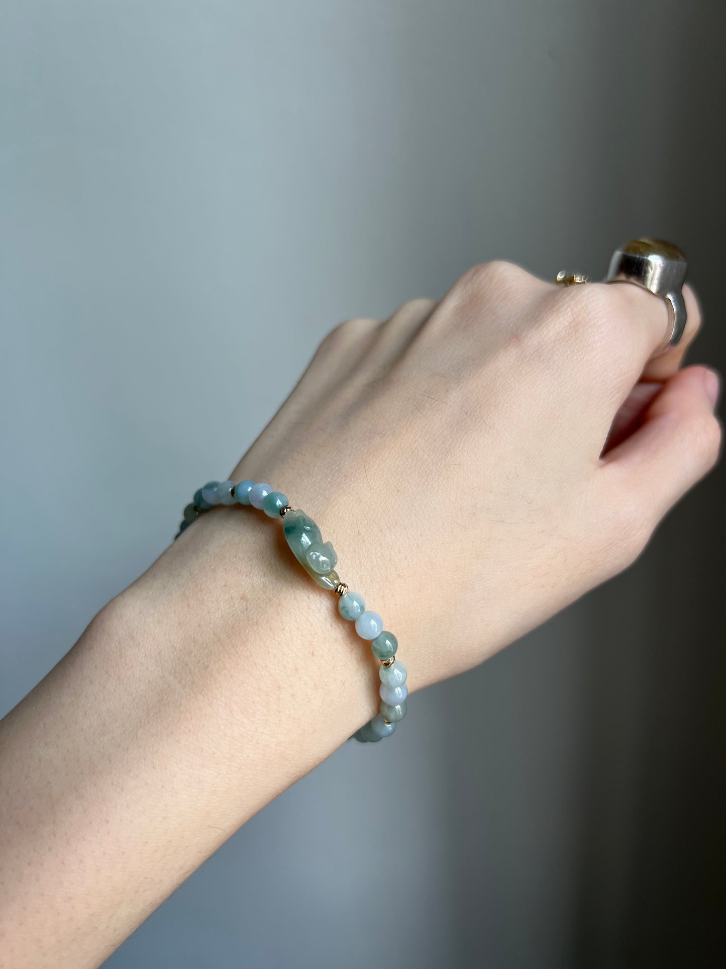 *mini* "playtime" jadeite cat bracelet #17