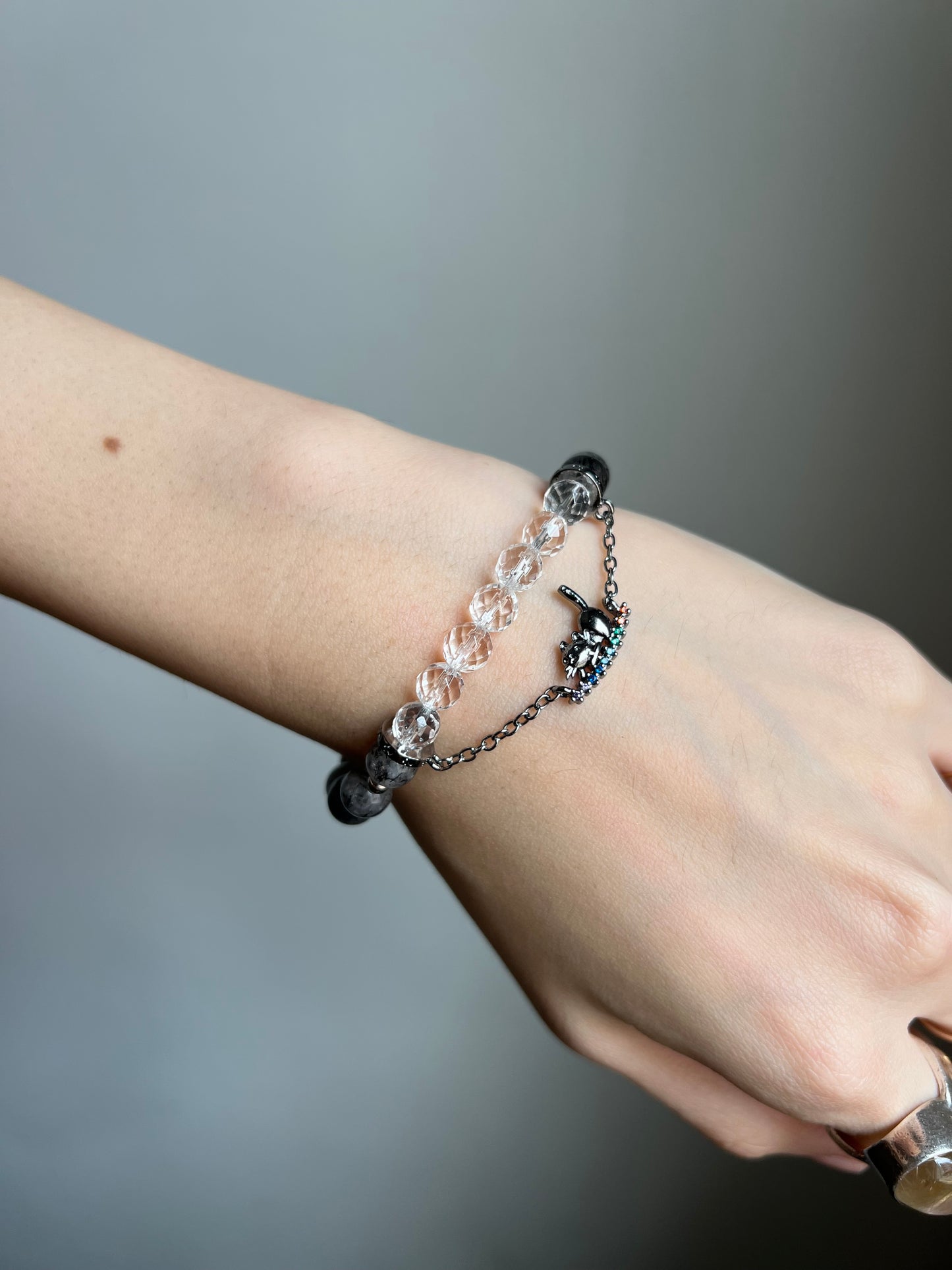 “no gloomy days” black rutilated quartz bracelet