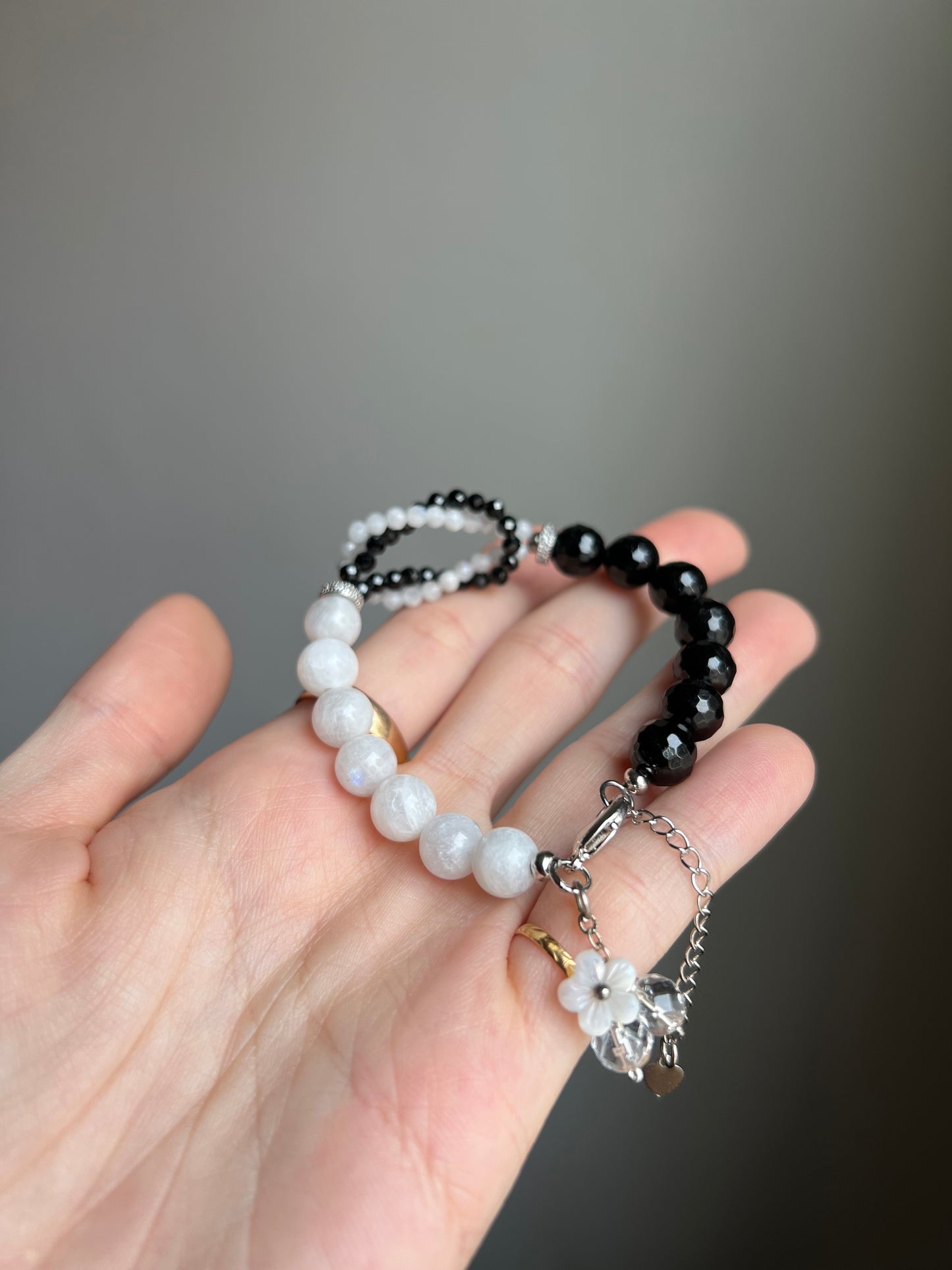 “yin yang” moonstone + black tourmaline bracelet