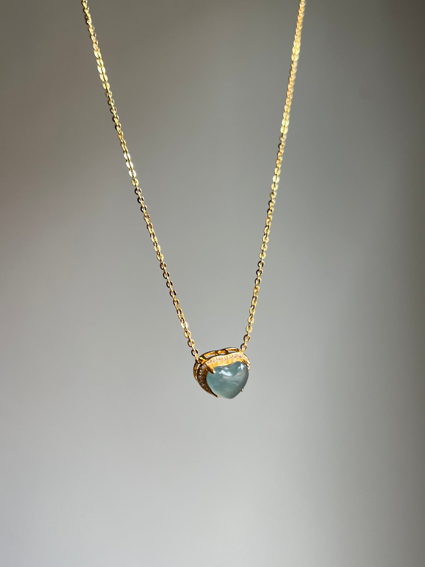 "amore" blue water jadeite mini heart necklace
