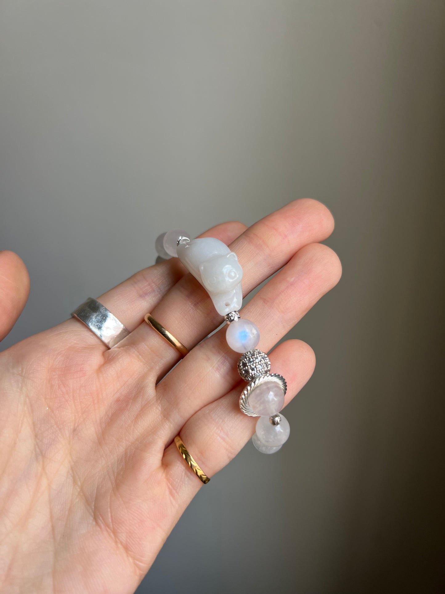 "playtime" white jadeite cat bracelet #07
