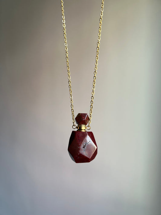 “sangria” red moss agate perfume bottle necklace
