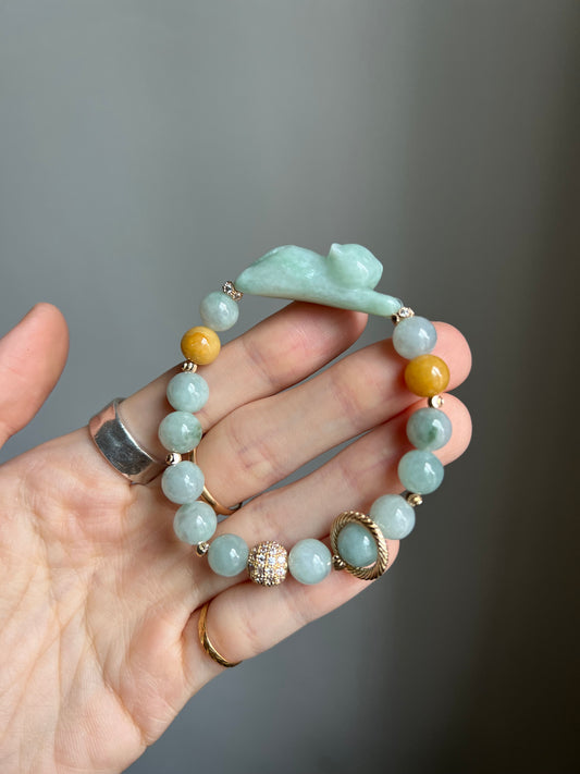 "playtime" green jadeite cat bracelet #12