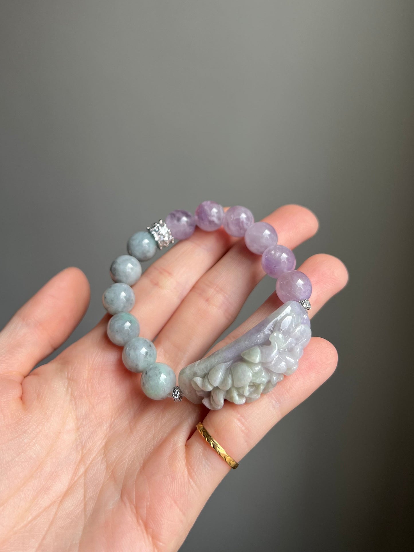 "promise of spring" mixed jadeite x amethyst bracelet