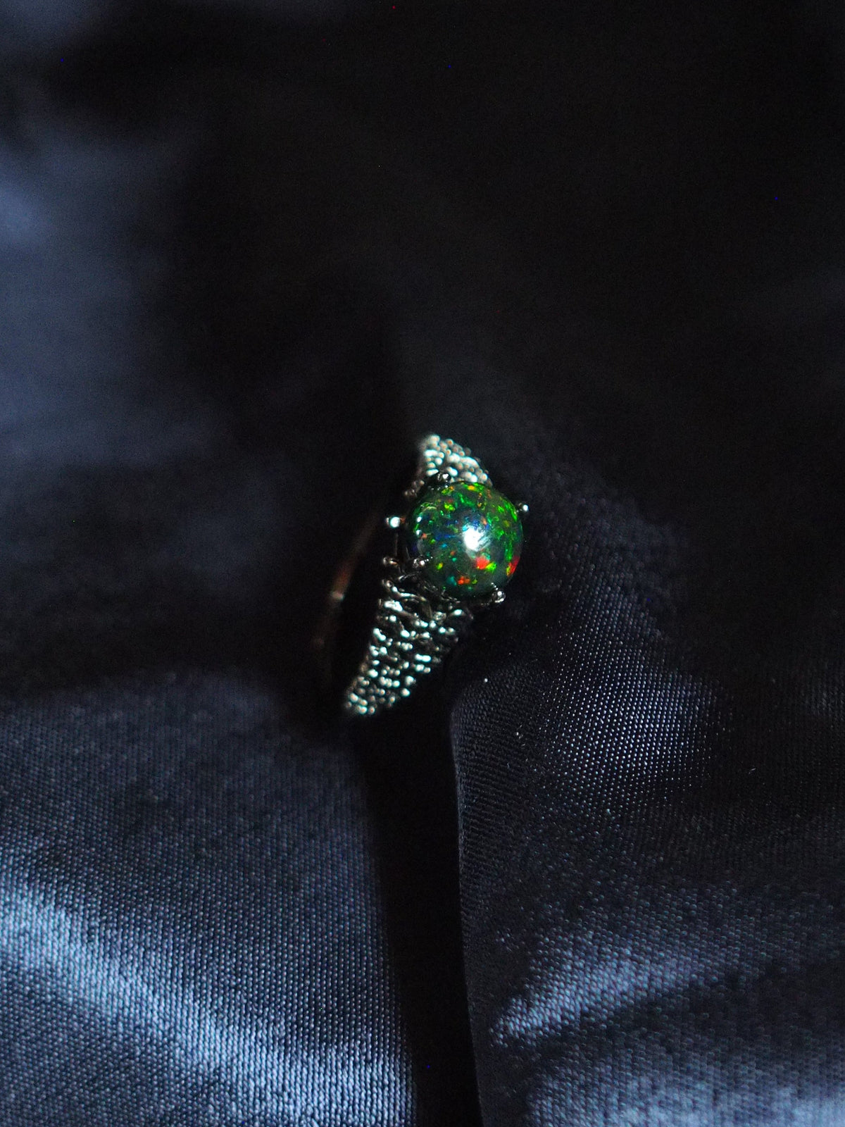 UMBRA #01 - Round Black Opal Ring