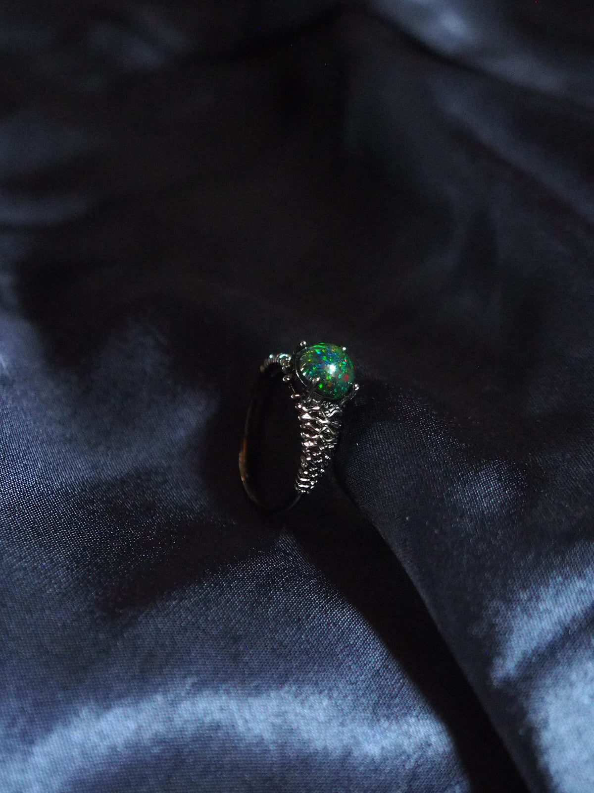 UMBRA #01 - Round Black Opal Ring