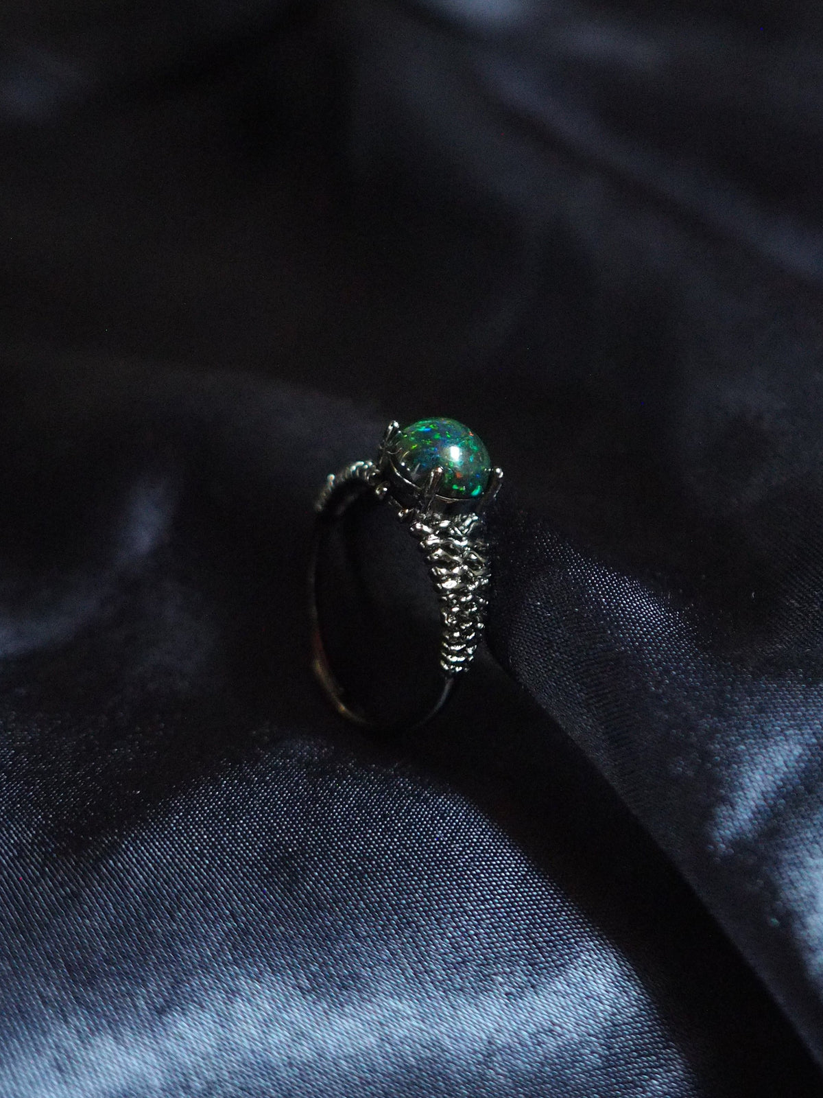 UMBRA #01 - Round Black Opal Ring