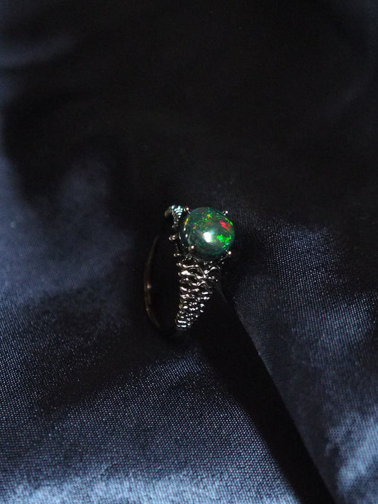 UMBRA #02 - Round Black Opal Ring