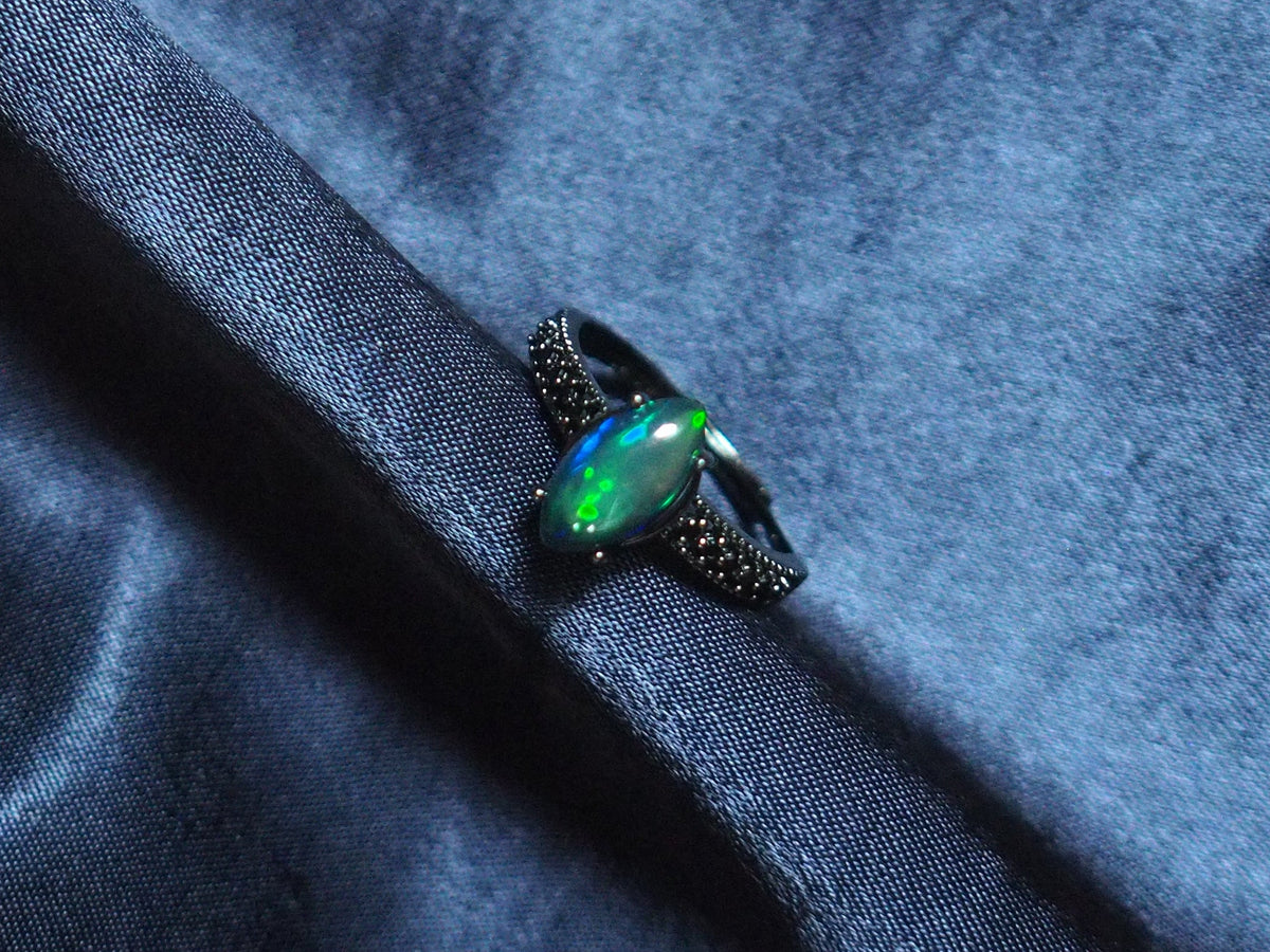 NOX #03 - Marquise Black Opal Ring