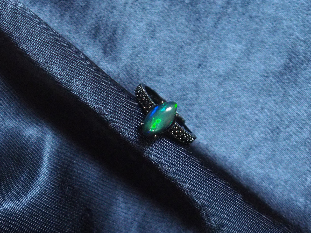 NOX #03 - Marquise Black Opal Ring