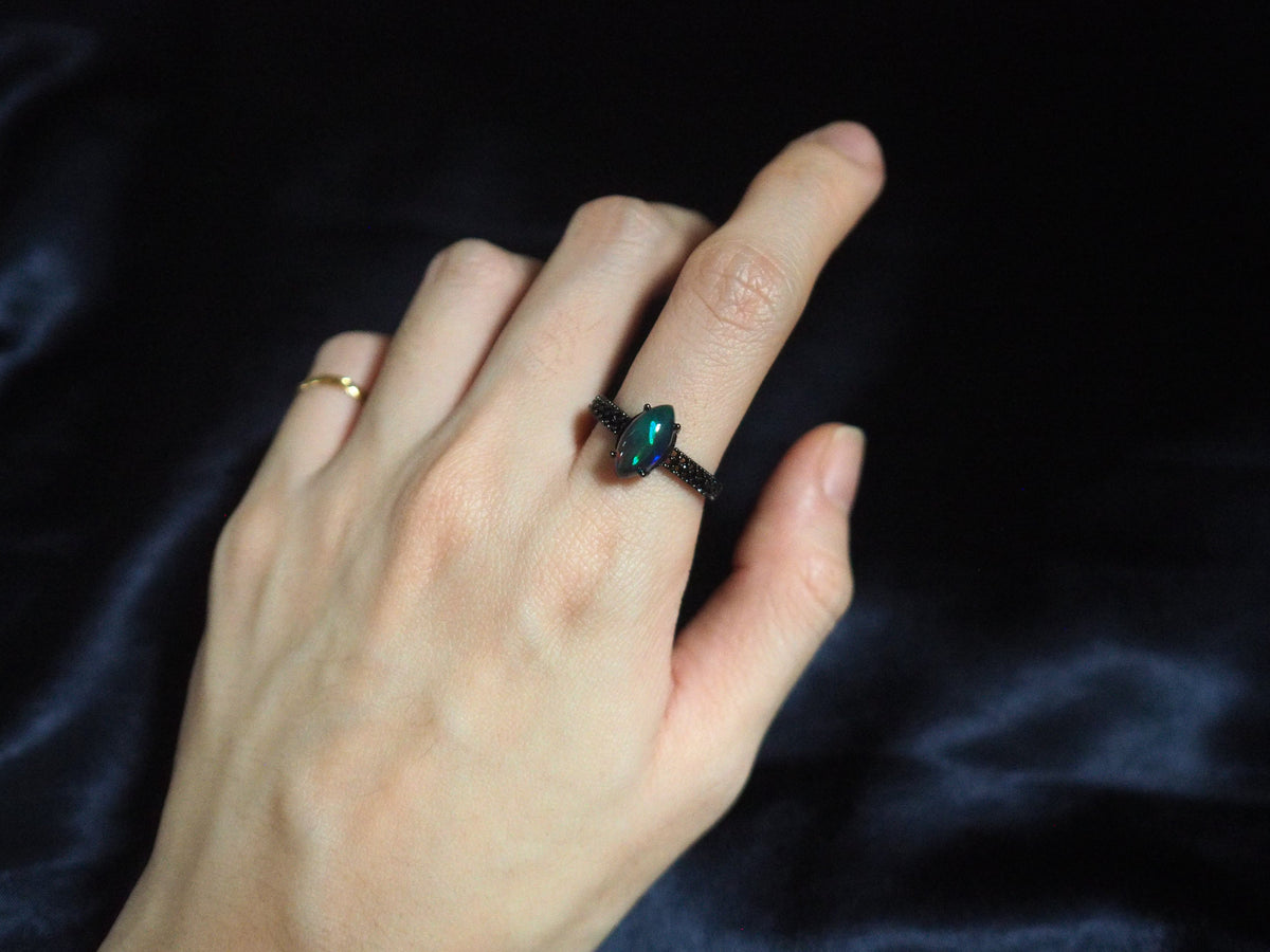 NOX #03 - Marquise Black Opal Ring