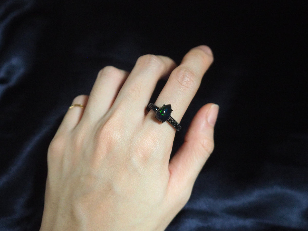NOX #02 - Pear Black Opal Ring
