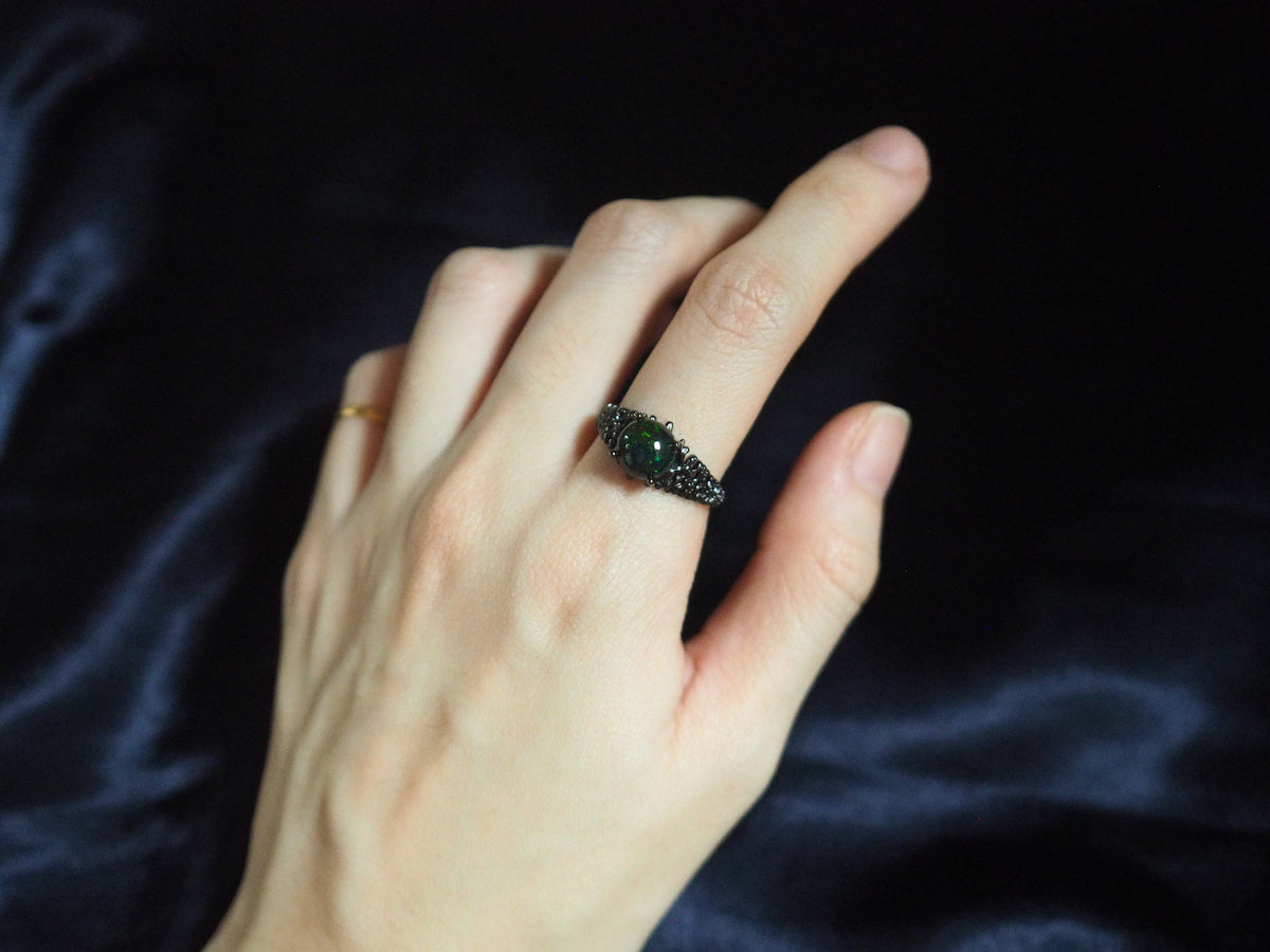 UMBRA #01 - Round Black Opal Ring