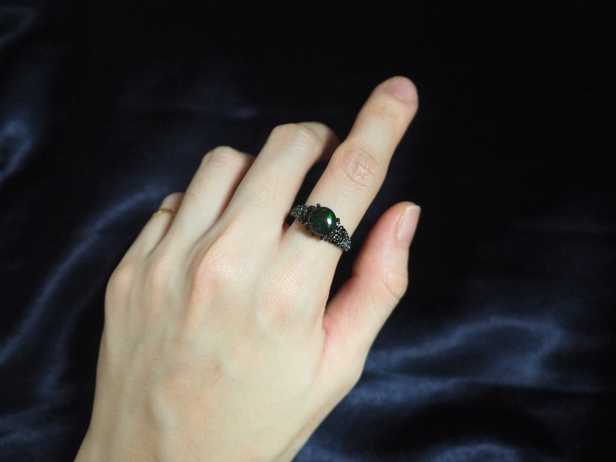 UMBRA #02 - Round Black Opal Ring